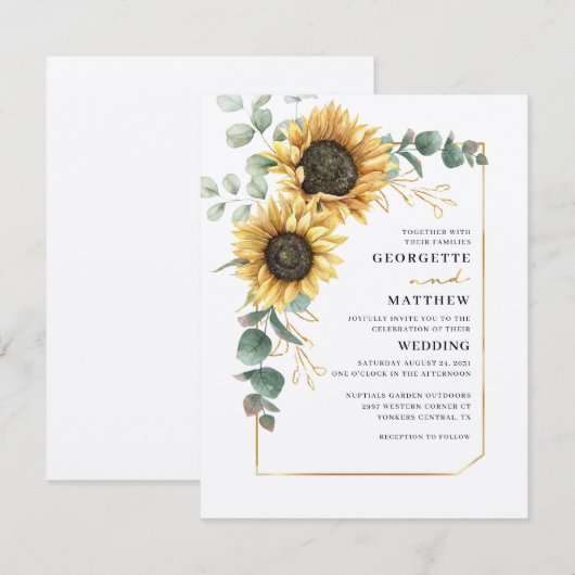 Invitation Mariage botanique floral de tournesol Eucalyptus (Devant / Derrière)