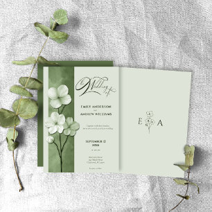 Invitation Mariage Botanique Floral Dessiné à la Main Vert Sa