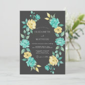 Invitation Mariage Botanique Floral Jaune Sarcelle (Debout devant)