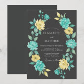 Invitation Mariage Botanique Floral Jaune Sarcelle (Devant / Derrière)