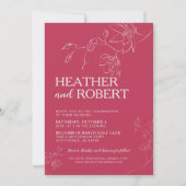 Invitation Mariage botanique floral magenta élégant (Dos)