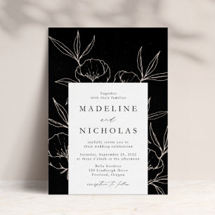 Invitation Mariage botanique floral moderne noir et crème