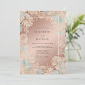 Invitation Mariage Botanique Floral Or Rose (Debout devant)