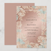 Invitation Mariage Botanique Floral Or Rose (Devant / Derrière)