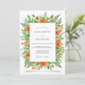 Invitation Mariage Botanique Floral Orange (Debout devant)