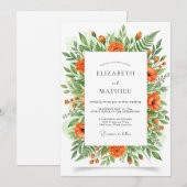 Invitation Mariage Botanique Floral Orange (Devant / Derrière)