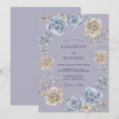 Invitation Mariage Botanique Floral Pervenche (Devant / Derrière)