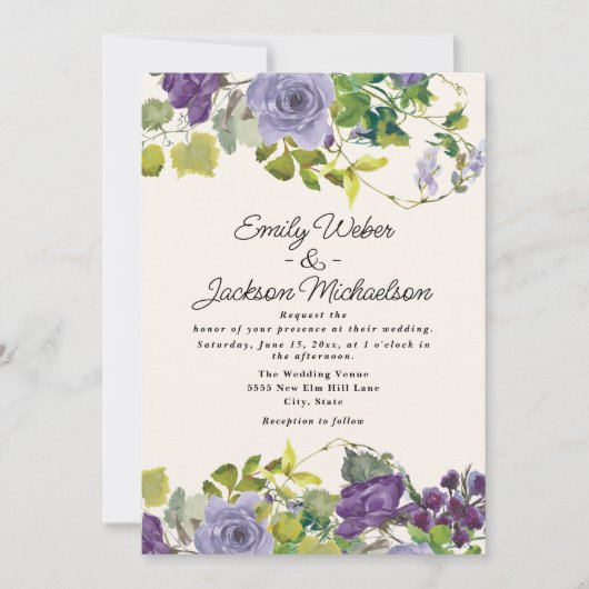 Invitation Mariage botanique floral pourpre (Devant)