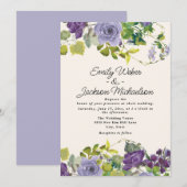 Invitation Mariage botanique floral pourpre (Devant / Derrière)