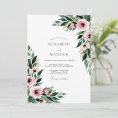Invitation Mariage botanique floral rose (Debout devant)