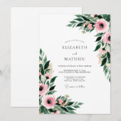 Invitation Mariage botanique floral rose (Devant / Derrière)