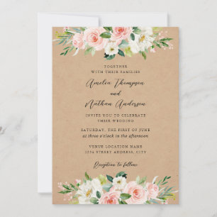 Invitation Mariage Botanique Floral Rose Rustique de Campagne