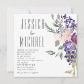 Invitation Mariage botanique floral rose violet (Devant)