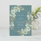 Invitation Mariage Botanique Floral Sarcelle (Debout devant)