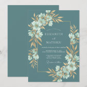 Invitation Mariage Botanique Floral Sarcelle (Devant / Derrière)