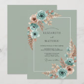 Invitation Mariage Botanique Floral Sauge (Devant / Derrière)