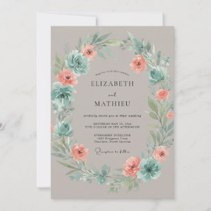 Invitation Mariage Botanique Floral Teal Abricot