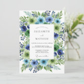 Invitation Mariage Botanique Floral Vert Bleu (Debout devant)