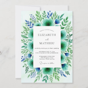 Invitation Mariage Botanique Floral Vert Turquoise