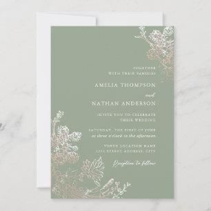 Invitation Mariage Botanique Floral Vintage Blanc Beige Sage