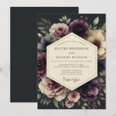 Invitation Mariage Botanique Foncé aux Prunes (Devant / Derrière)