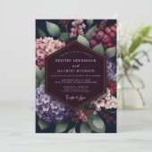 Invitation Mariage Botanique Foncé de Bourgogne (Debout devant)