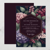 Invitation Mariage Botanique Foncé de Bourgogne (Devant / Derrière)