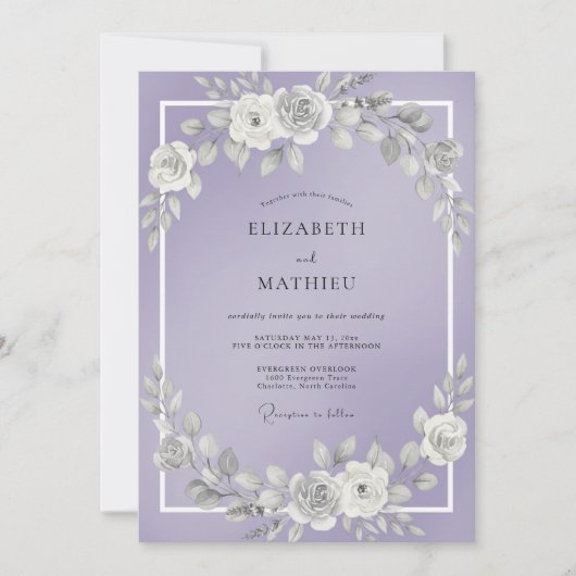 Invitation Mariage Botanique Foncé de Lilas (Devant)
