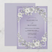 Invitation Mariage Botanique Foncé de Lilas (Devant / Derrière)