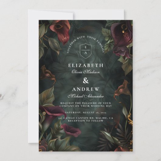 Invitation Mariage botanique foncé esthétique (Devant)