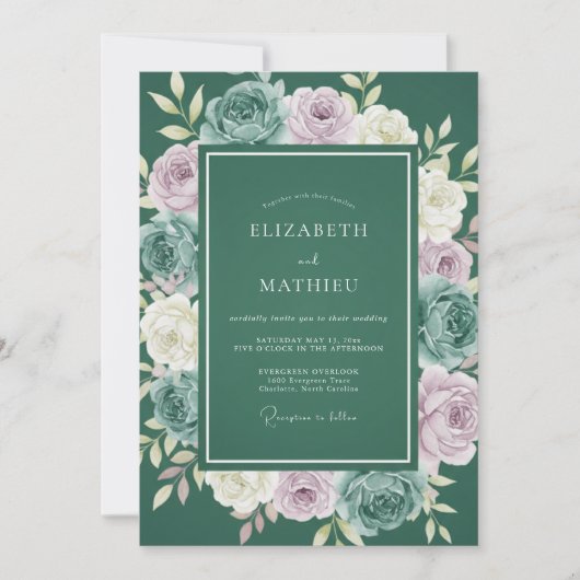 Invitation Mariage Botanique Forestier Vert aux Traits de Pei (Devant)