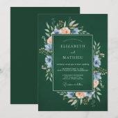 Invitation Mariage botanique forestier vert sombre (Devant / Derrière)