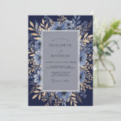 Invitation Mariage Botanique Formel Bleu Nuit (Debout devant)