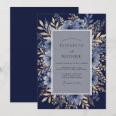 Invitation Mariage Botanique Formel Bleu Nuit (Devant / Derrière)