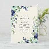 Invitation Mariage Botanique Frais Menthe Marine (Debout devant)