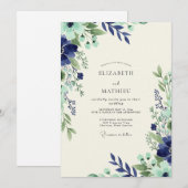 Invitation Mariage Botanique Frais Menthe Marine (Devant / Derrière)