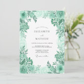 Invitation Mariage Botanique Frais Vert Menthe (Debout devant)