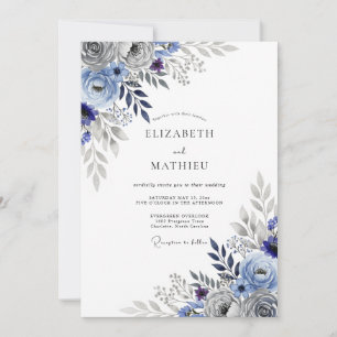 Invitation Mariage Botanique Frappe Bleu Ardoise