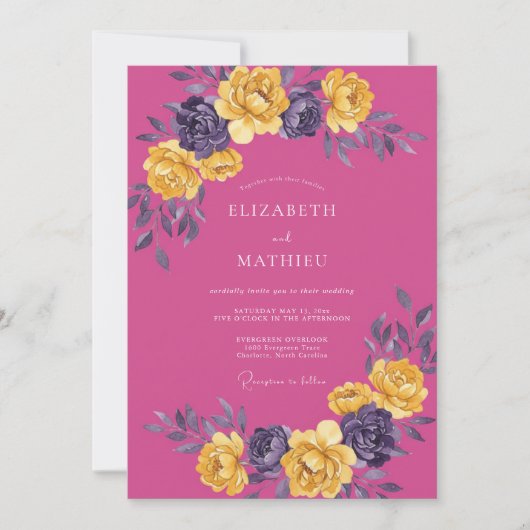 Invitation Mariage Botanique Fuchsia Vivace (Devant)