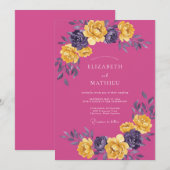 Invitation Mariage Botanique Fuchsia Vivace (Devant / Derrière)