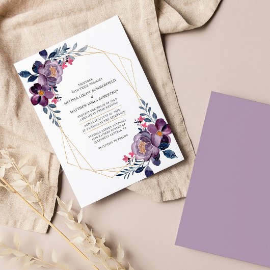 Invitation Mariage botanique géométrique floral violet