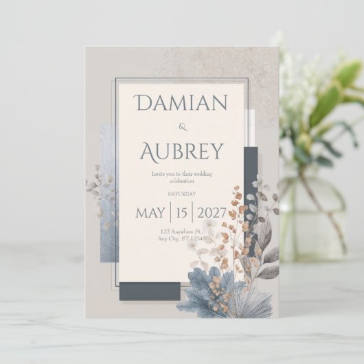 Invitation Mariage botanique géométrique moderne (Debout devant)