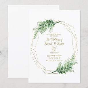 Invitation Mariage Botanique Géométrique Moderne Luxueux Doré
