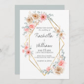 Invitation Mariage botanique géométrique rose pâle (Devant / Derrière)