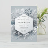Invitation Mariage Botanique Glacé Bleu Ardoise (Debout devant)