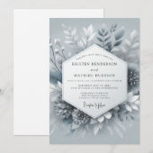 Invitation Mariage Botanique Glacé Bleu Ardoise (Devant / Derrière)