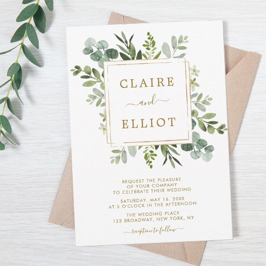 Invitation Mariage Botanique Gold Greenery