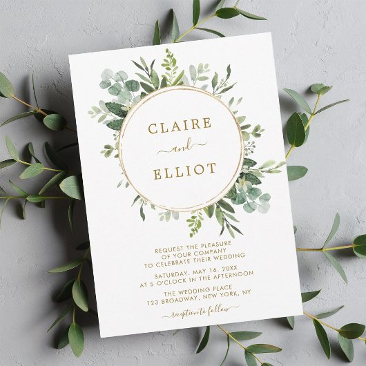 Invitation Mariage Botanique Gold Greenery