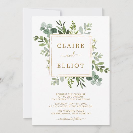 Invitation Mariage Botanique Gold Greenery (Devant)