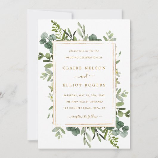 Invitation Mariage Botanique Gold Greenery (Devant)